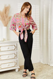 Tie Hem V-Neck Three-Quarter Sleeve Blouse 