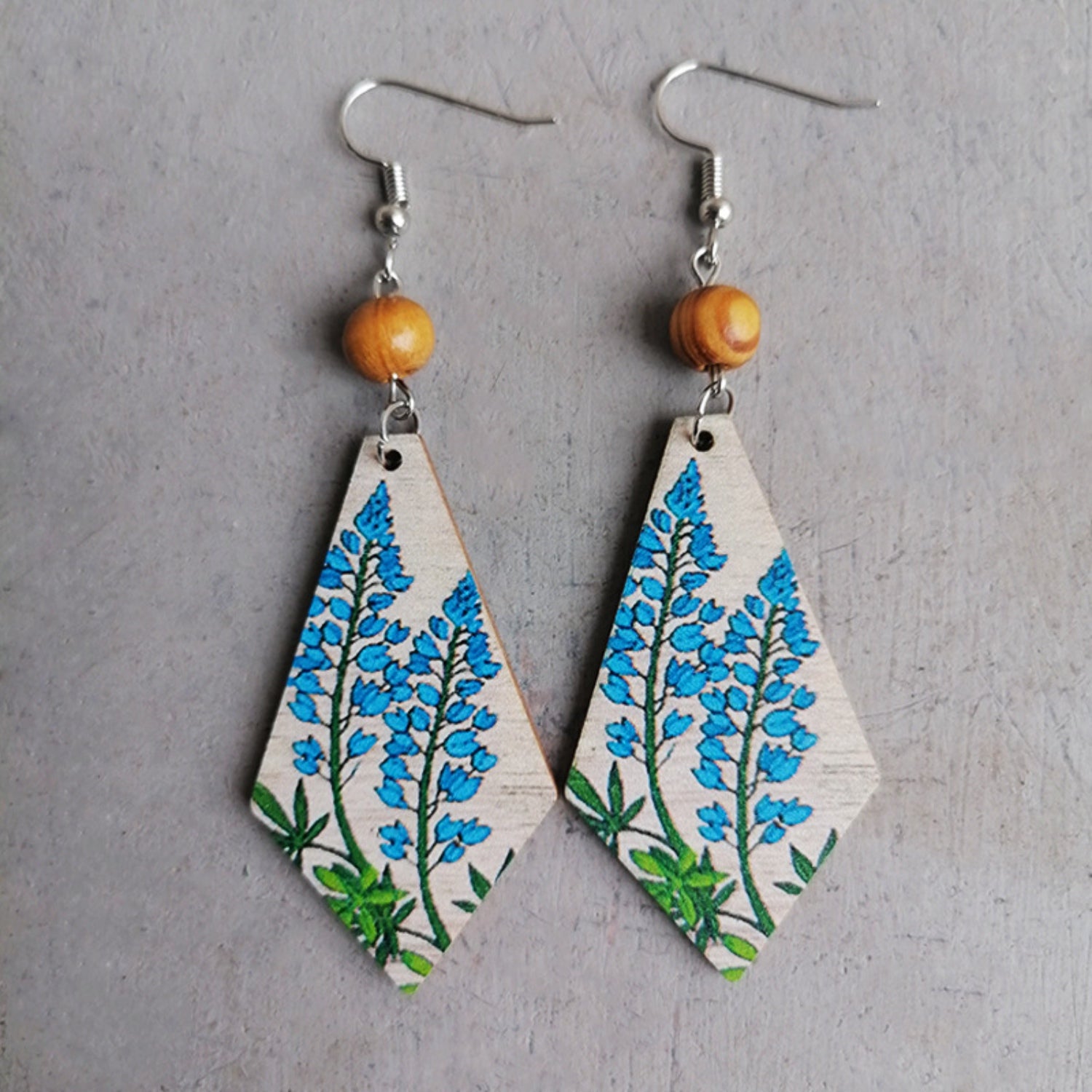 Floral Wooden Teardrop Earrings 