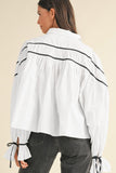 Ribbon Bowtie Collared Neck Flounce Sleeve Shirt 