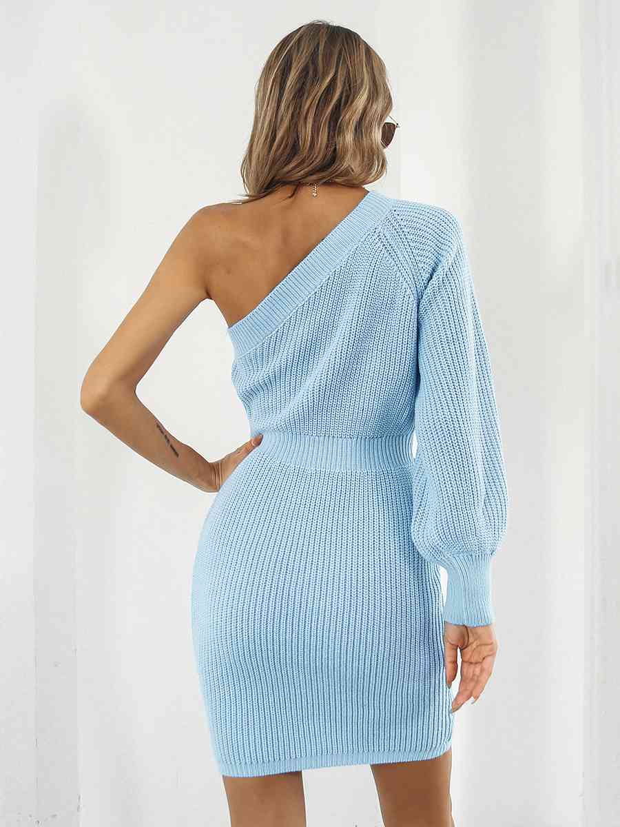 One-Shoulder Mini Sweater Dress Dresses
