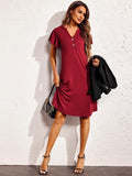 Notched Short Sleeve Lounge Dress 