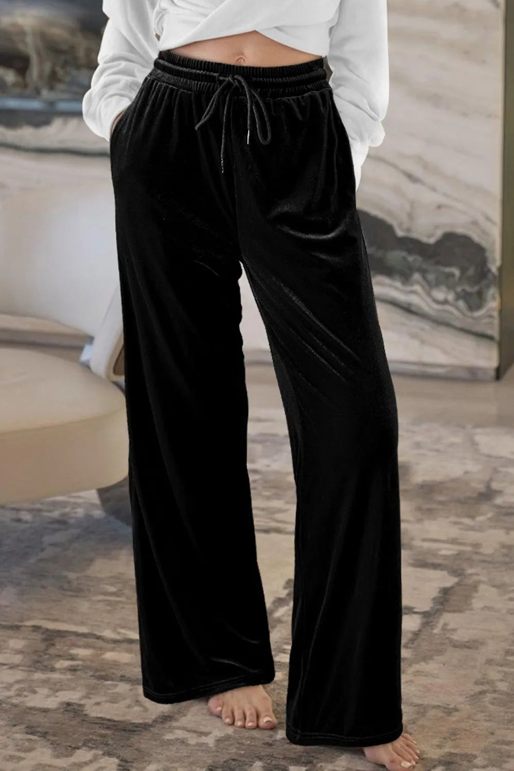 Drawstring Waist Wide Leg Active Pants 
