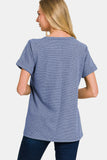 Zenana Notched Short Sleeve Waffle T-Shirt 
