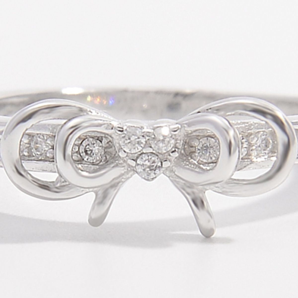 925 Sterling Silver Inlaid Zircon Bow Ring 