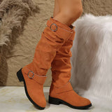 Buckle Round Toe Block Heel Boots 
