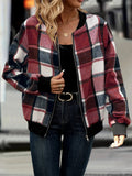 Plus Size Plaid Baseball Collar Zip Up Jacket 