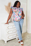 Double Take Floral Smocked Flutter Sleeve Top 