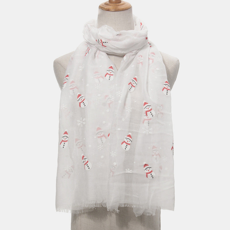 Fringe Snowman Polyester Scarf 