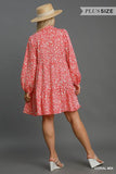 Umgee Full Size Two Tone Print Balloon Sleeve Tiered Dress Plus Size Dresses
