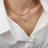 Beaded Double-Layered Titanium Steel Necklace 