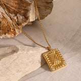 Stainless Steel Inlaid Rhinestone Rectangle Shape Pendant Necklace 