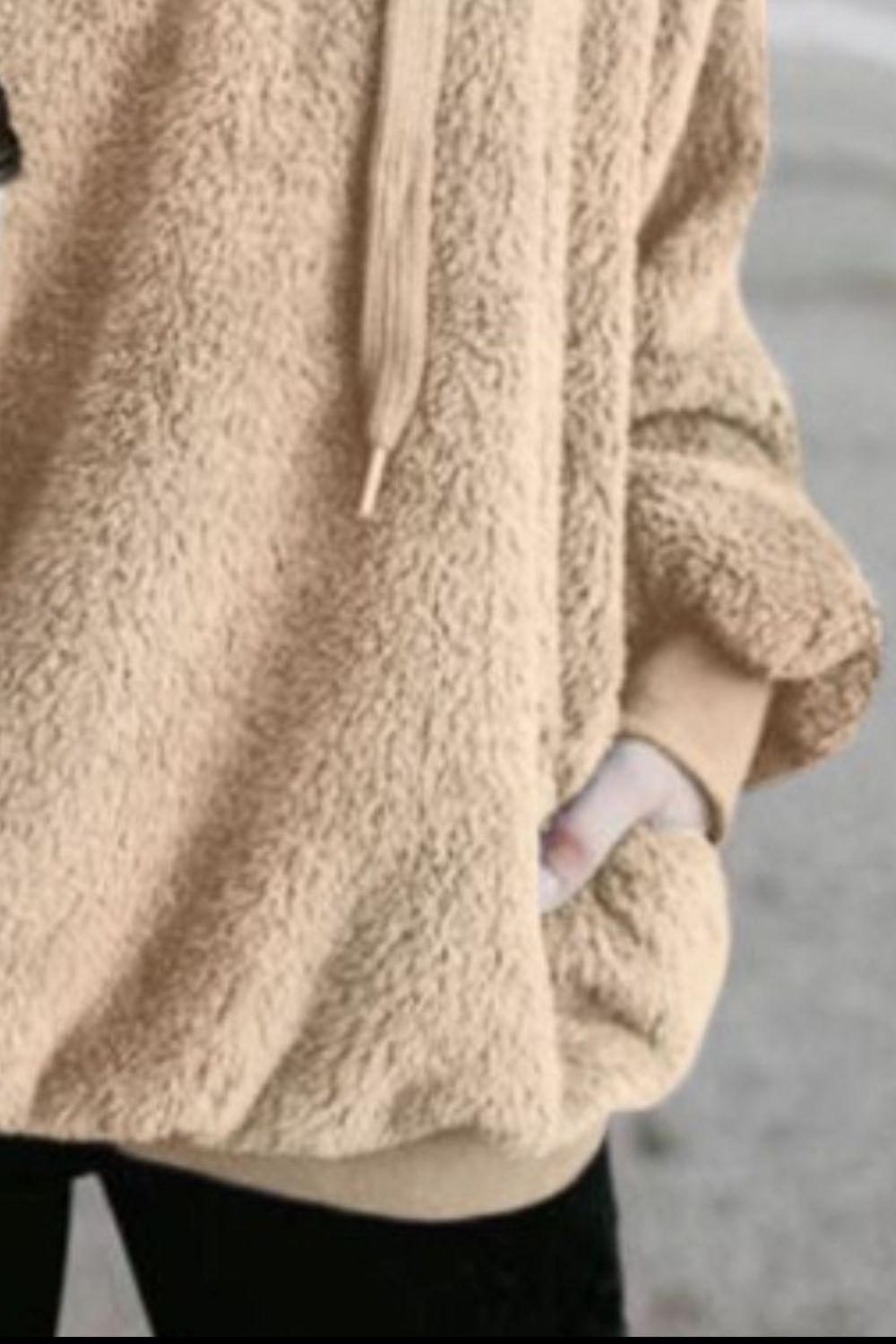 Full Size Quarter-Zip Drawstring Teddy Hoodie 