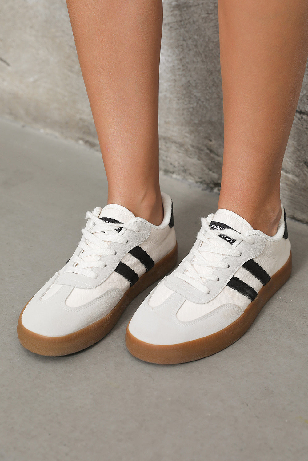 White Striped Lace-up Flat Sneakers Shoes & Bags/Women's Shoes
