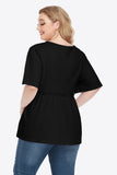 Plus Size Buttoned V-Neck Frill Trim Babydoll Blouse 