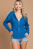 Culture Code Full Size Ribbed Zip Up Drawstring Hooded Jacket 