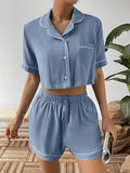 Ivy Lane Contrast Lapel Collar Cropped Shirt and Shorts Lounge Set Lingerie & Nightwear