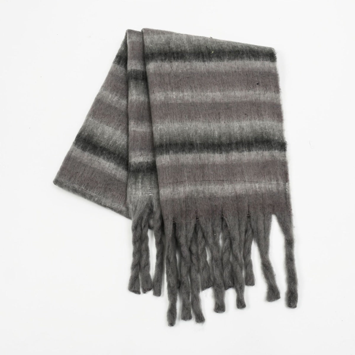 Fringe Contrast Striped Polyester Scarf 
