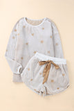Round Neck Dropped Shoulder Star Print Top and Shorts Lounge Set Lingerie & Nightwear