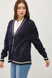 Be Cool Contrast Trim Cable-Knit V-Neck Cardigan 