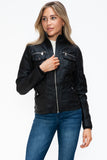 YMI Removable Faux Layered Multi-Pocket Jacket with Fuzzy Hood 