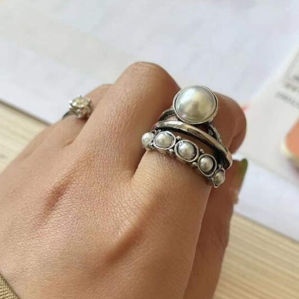 Alloy Three-Layered Open Ring 