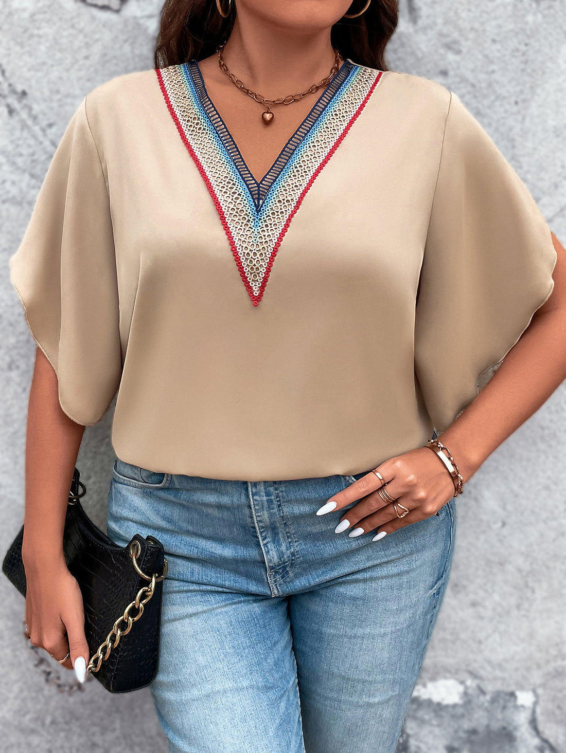 Honey Plus Size V-Neck Flutter Sleeve Blouse 