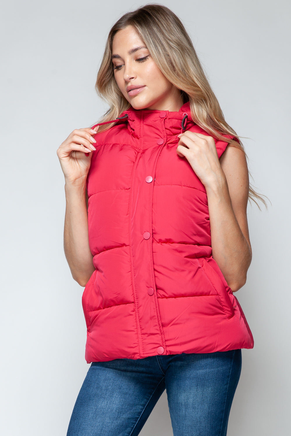 Snobbish Snap and Zip Closure Hooded Vest 