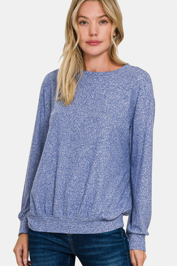 Zenana Full Size Melange Round Neck Top 