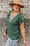 Plus Size V-Neck Petal Sleeve Blouse 