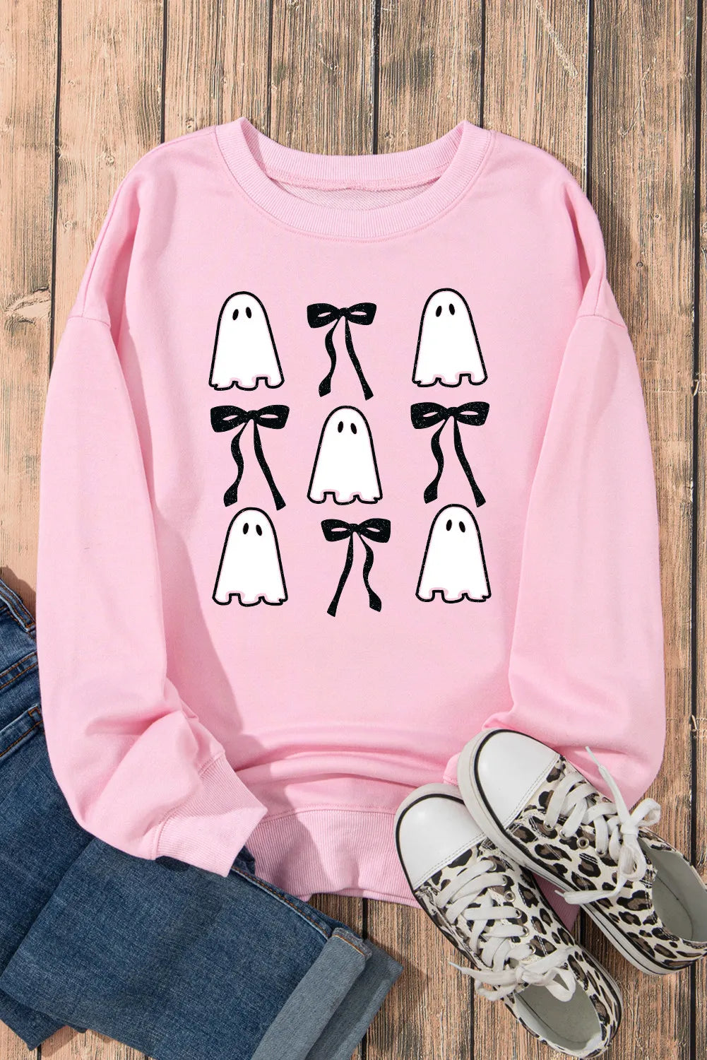 Ghost & Bow Round Neck Long Sleeve Sweatshirt 