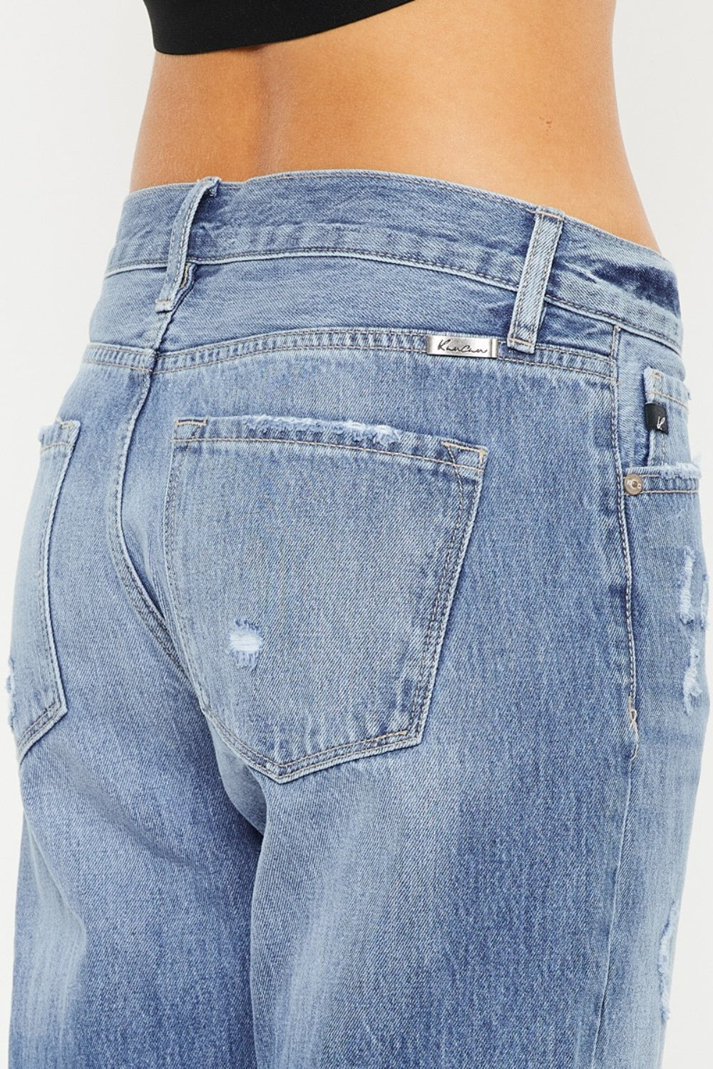 Kancan Mid Rise Distressed Straight Jeans 