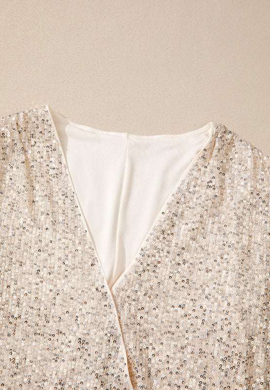 Sequin Surplice Long Sleeve Bodysuit 