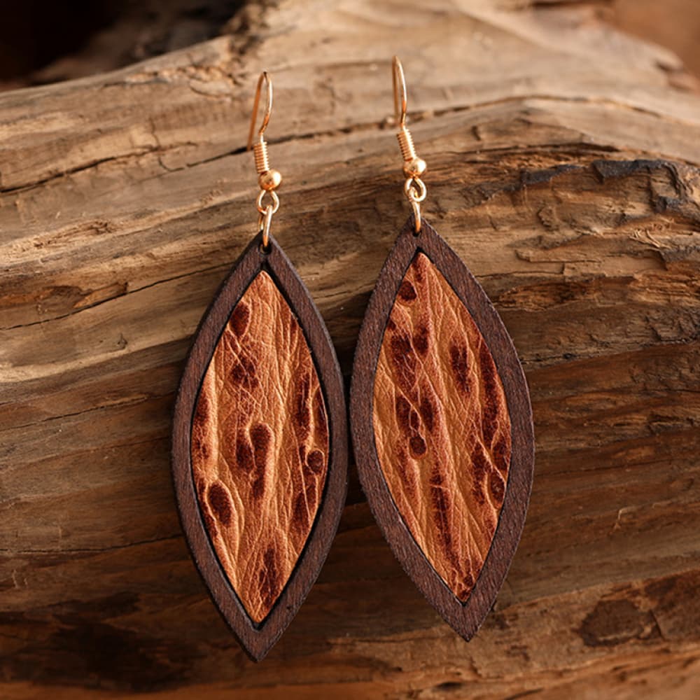 Geometrical Shape Wooden Dangle Earrings 