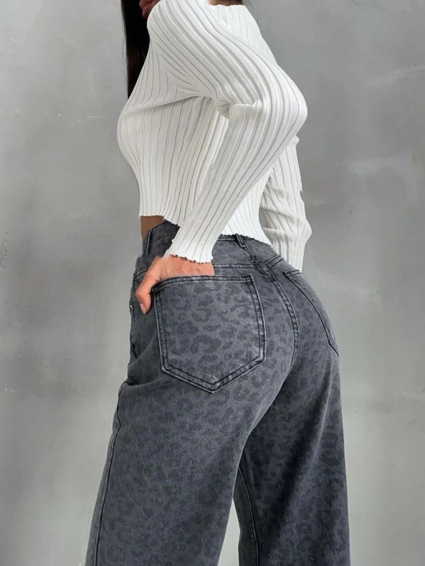 High-Waisted Leopard Print Flare Jeans 