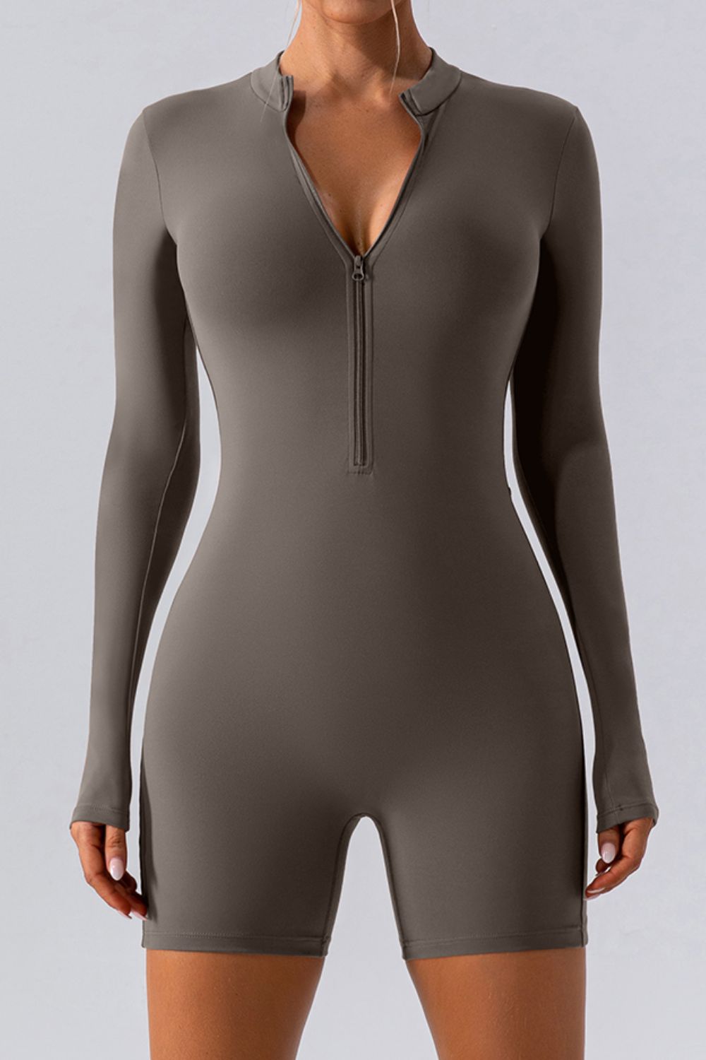 Half Zip Long Sleeve Active Romper 