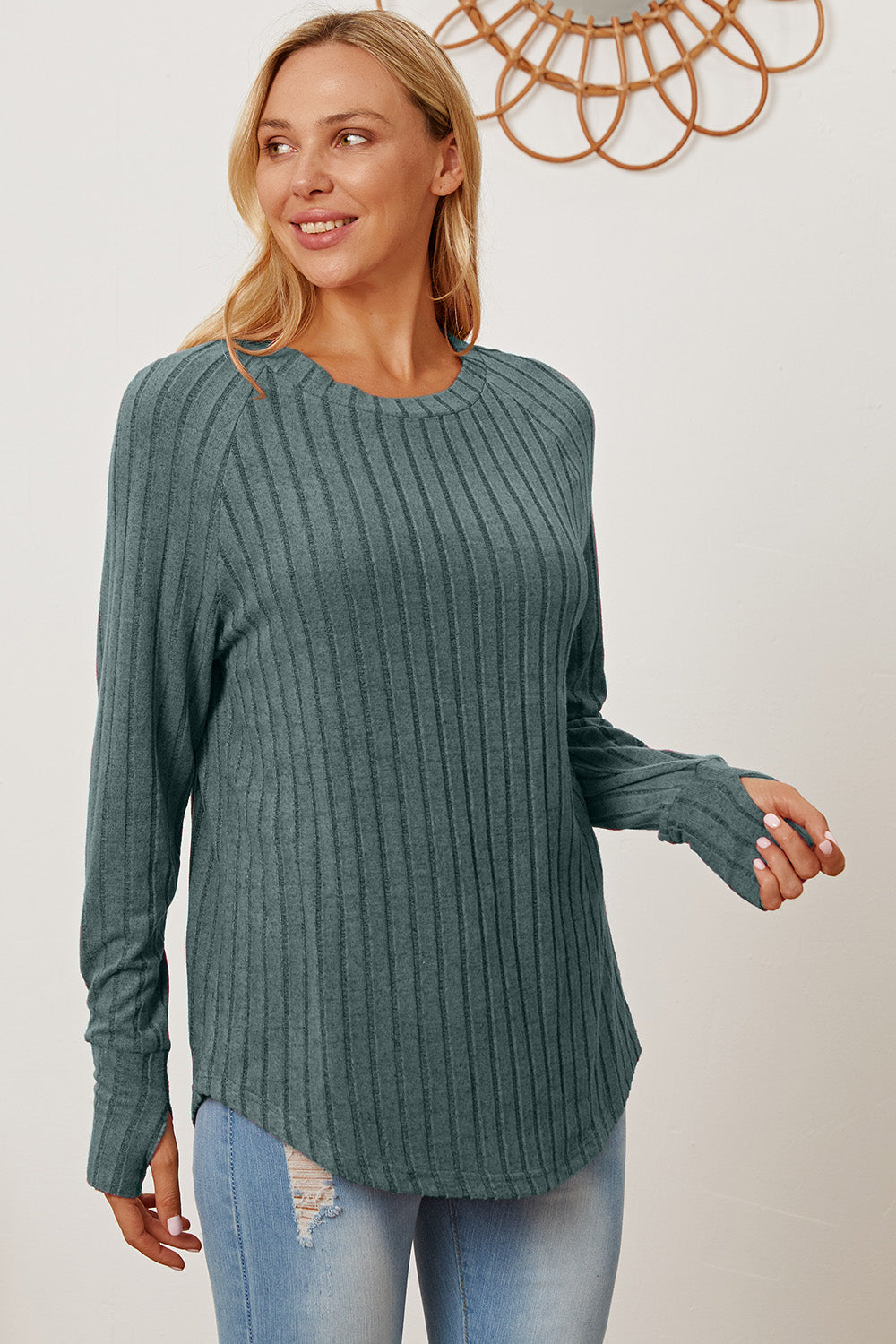 Basic Bae Full Size Ribbed Thumbhole Sleeve T-Shirt 
