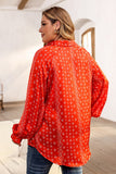 Plus Size Printed Johnny Collar Long Sleeve Blouse 