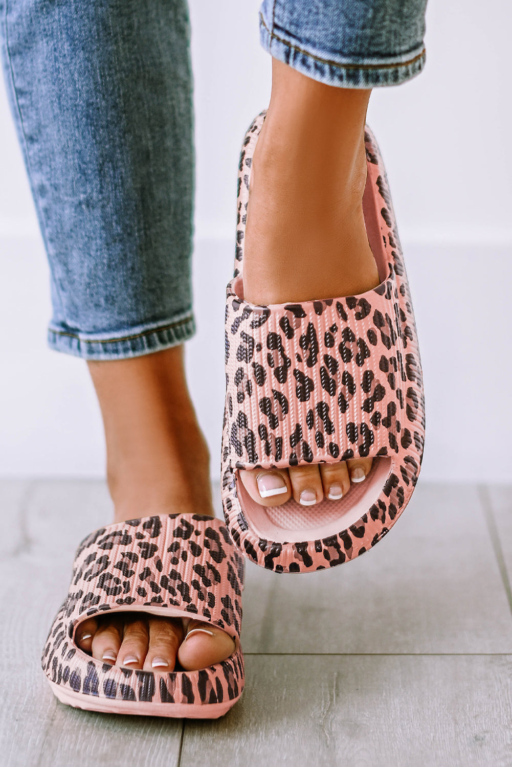 Pink Leopard Print Thick Sole Slip On Slippers Shoes & Bags/Slippers