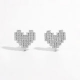 925 Sterling Silver Inlaid Zircon Heart Stud Earrings 