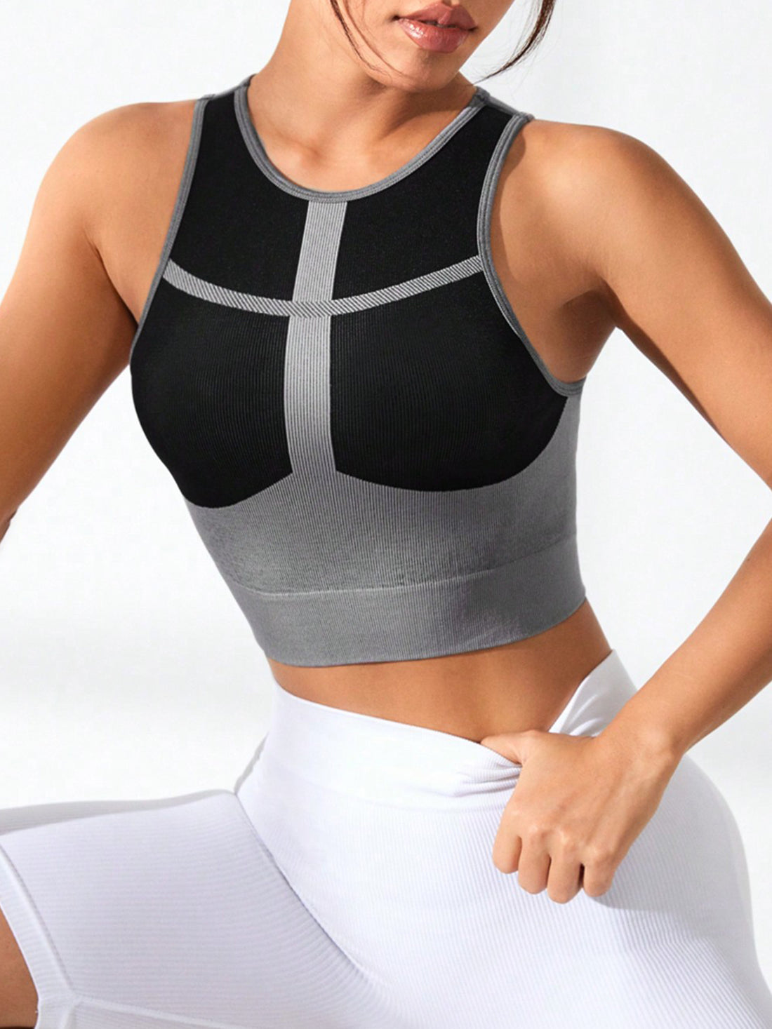 Color Block Round Neck Active Tank 