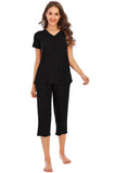 V-Neck Short Sleeve Top and Pants Lounge Set Lingerie & Nightwear