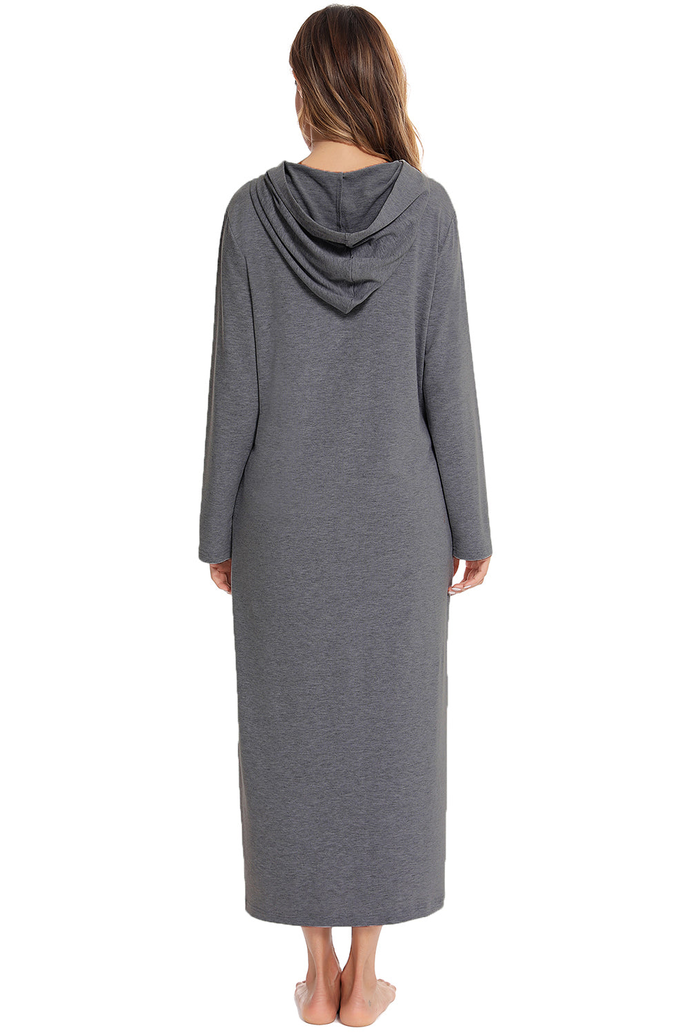 Zip Front Hooded Night Dress with Pockets 