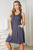 Double Take Sleeveless Button Down Magic Dress 