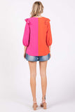 GeeGee Full Size Ruffle Trim Contrast Blouse 