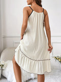 Full Size Tiered Ruffled Lounge Dress with Contrast Trim Plus Size Lingerie & Nightwear