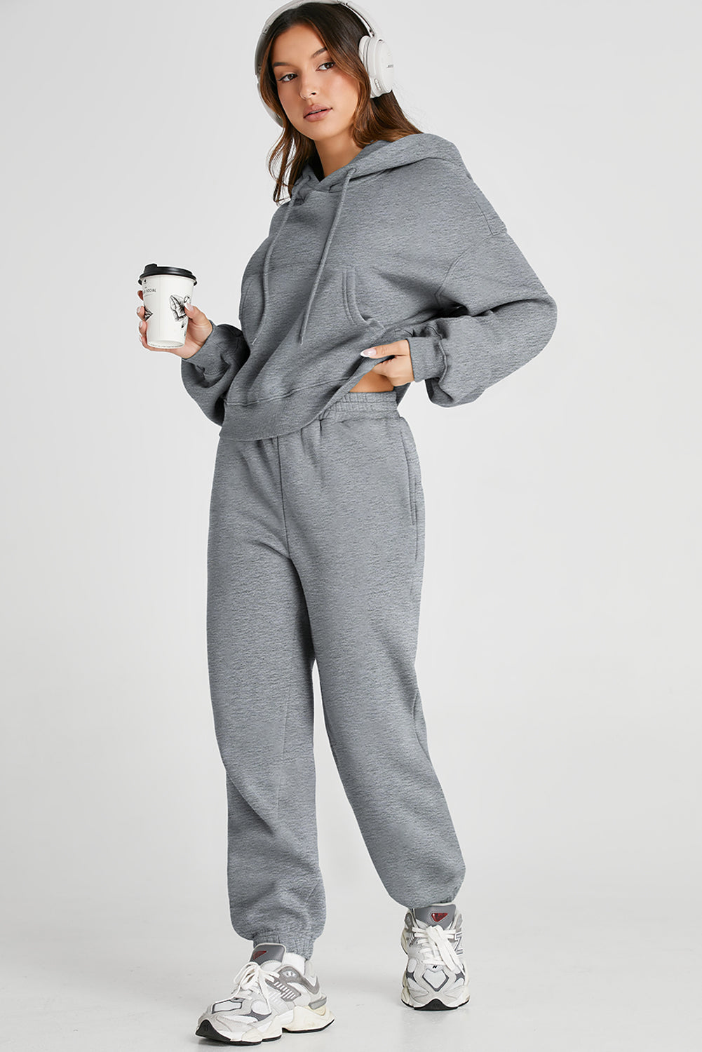 Dropped Shoulder Hooded Top and Pants Active Set 