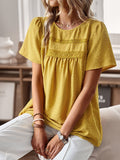 Devine Lace Detail Round Neck Short Sleeve Blouse 