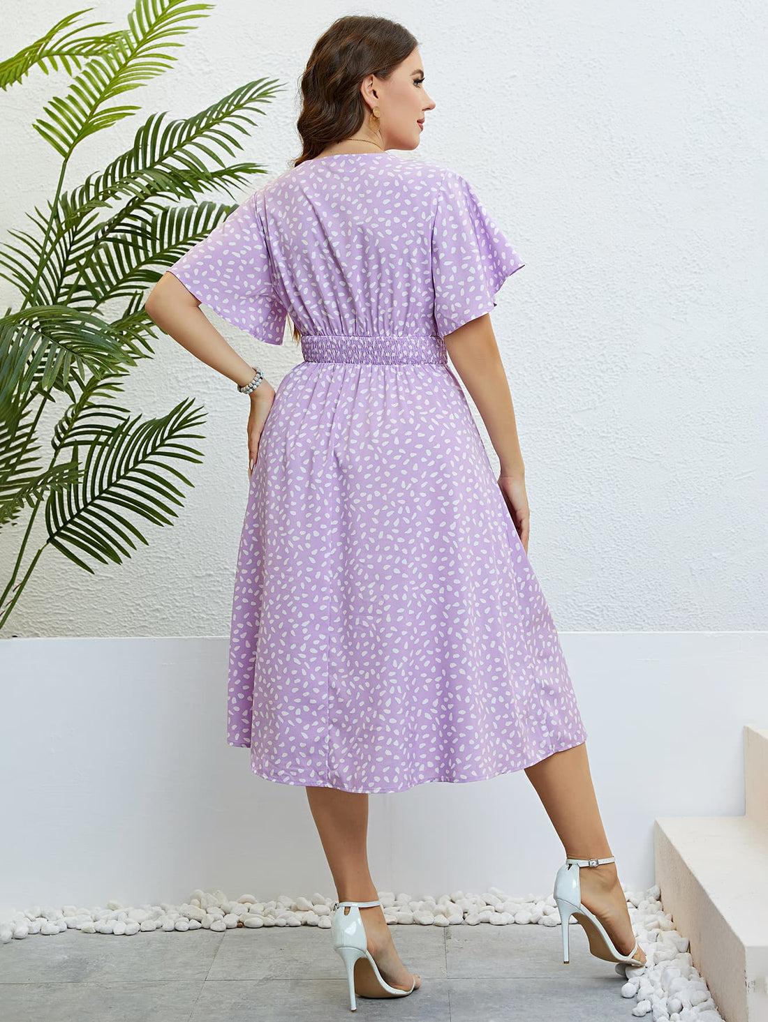 Honey Plus Size Printed Smocked Waist Surplice Dress 