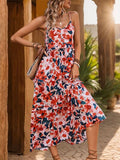 Perfee Frill Backless Printed Sleeveless Midi Dress Dresses