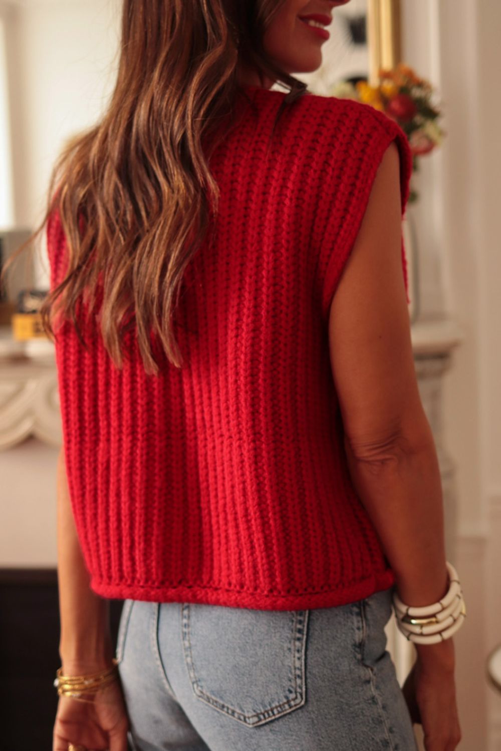Button Down Sweater Vest with Pockets 
